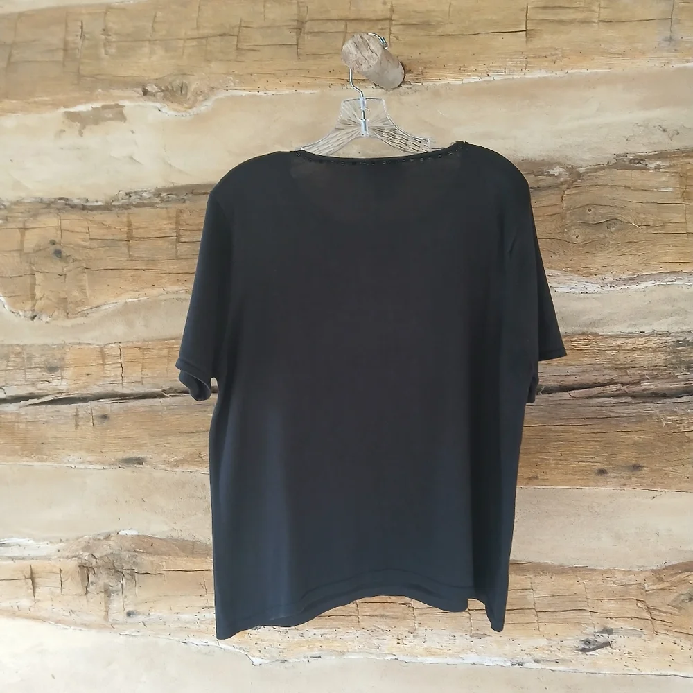 Victor Costa Vintage Black Scoop Neck Short Sleeved Silk Blend Sweater Size 1X